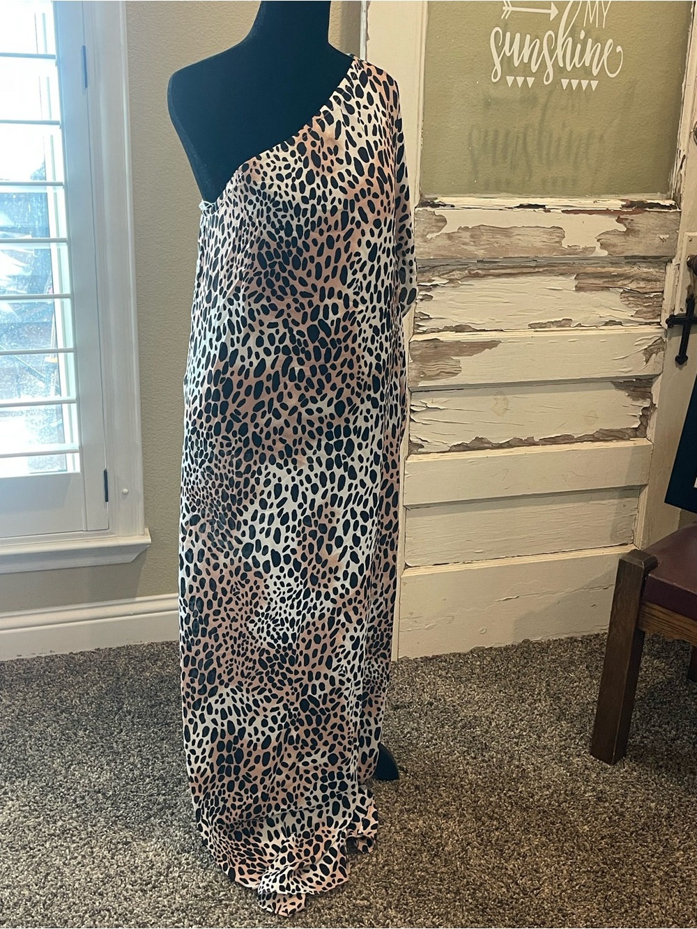 Buddy Love Leopard Print One-Shoulder Dress in Tan & Black